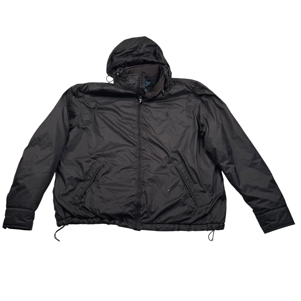 Polo Ralph Lauren Windbreaker Jacket Mens XL Black Hooded Full Zip Pony Stowaway